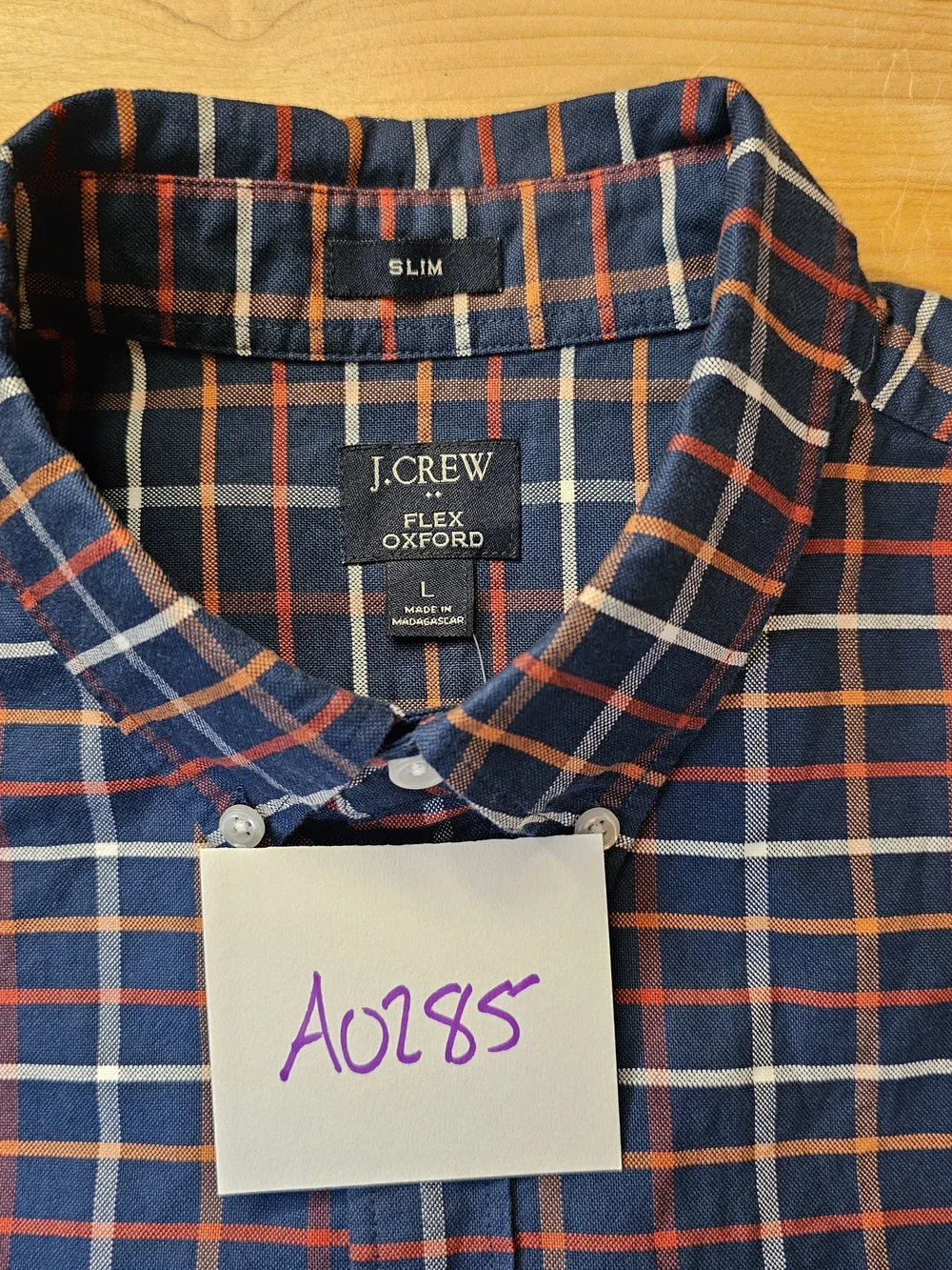J.Crew Flex Oxford Slim Plaid Button Down Shirt Blue Orange NWT Size L